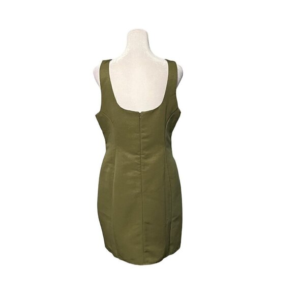 ASOS DESIGN Khaki Green Racer Neck Structured Mini Dress w/ Seam Detail - Picture 3 of 9